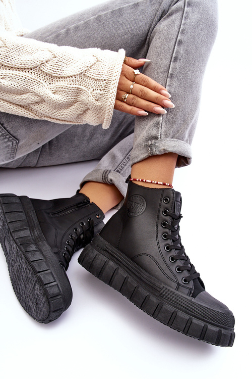 Шкіряні кросівки на блискавці Big Star MM274625 Чорні