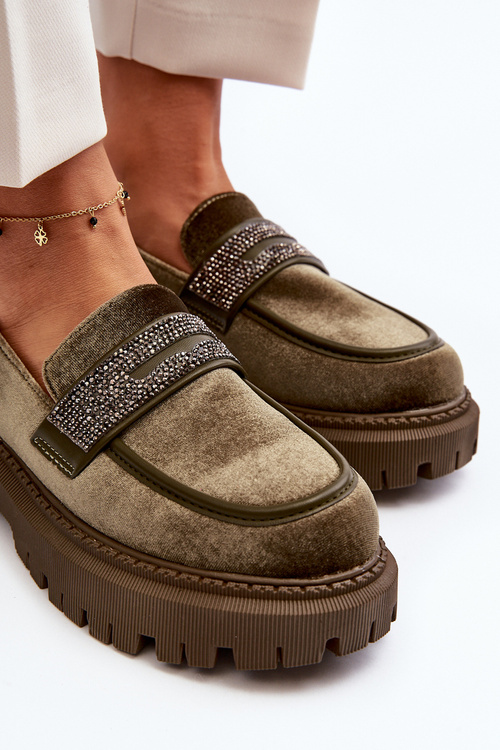 Жіночі оксамитові мокасини з декором Темно-зелена Вендреда