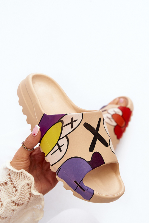 Гумові тапочки з темно-бежевим принтом Monsters