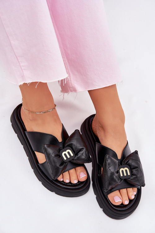 Жіночі шкіряні сандалі на платформі з бантиком CheBello 4647 чорні
