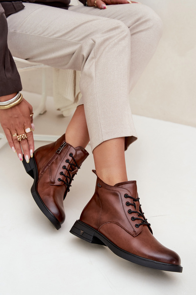 Ізольовані шкіряні жіночі ботильйони на низькому каблуці Vinceza 39953 коричневі