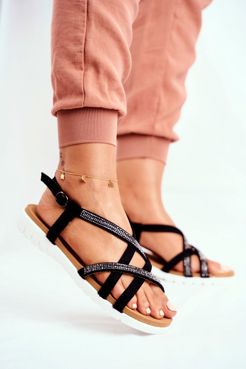 Жіночі босоніжки Lu Boo з цирконами 406-6 Black Feen