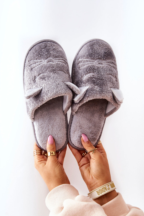 Котячі тапочки з блискучими вушками сірі Kaisy