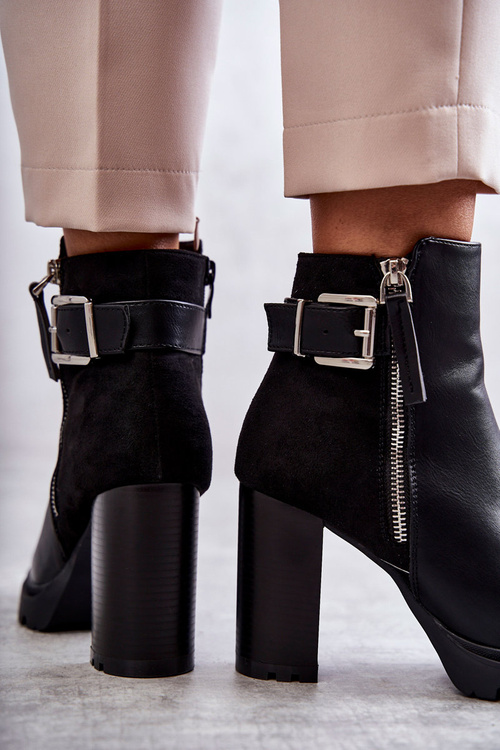 Шкіряні чоботи на високих підборах з декоративною блискавкою Чорні Rosita