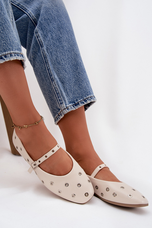 Жіночі балетки з ремінцем і пряжкою бежеві Janelor