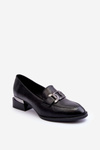 Шкіряні напівчеревики мокасини на каблуці чорні Sakina