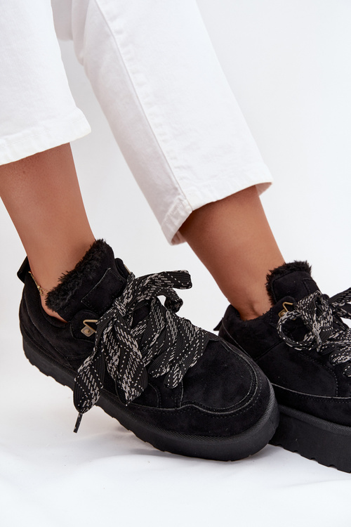 Шнурівка Жіночі Снігові Черевики На Платформі Обігріті Мехом Чорні Tavelle