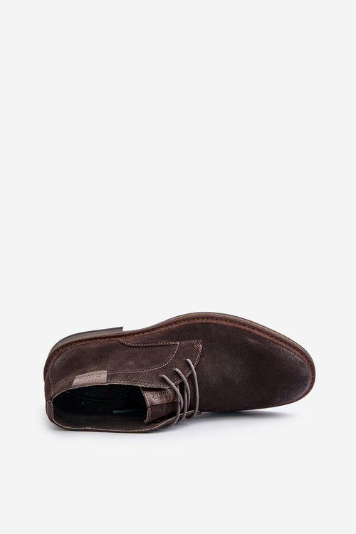 Чоловічі замшеві черевики на шнурівці Темно-коричневі Big Star OO174145