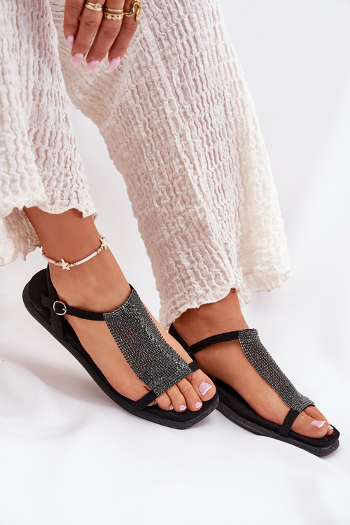 Плоскі Елегантні Жіночі Сандалі З Кристалами Artiker 56C1370 Чорні