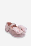 Дитячі балерини з бантиком і блискітками на липучці Сріблясто-рожеві Elisa