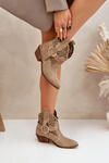 Замшеві Чоботи Ковбоя З Вирізами На Каблуці Бежеві Зазу 2994