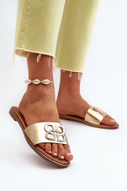 Жіночі босоніжки з декором з екошкіри на плоскому каблуці Golden Sadria