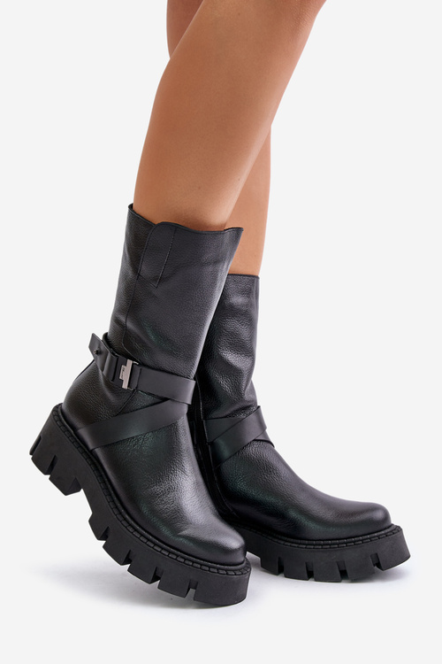 Теплі жіночі черевики з натуральної шкіри чорного кольору Laura Messi 2859