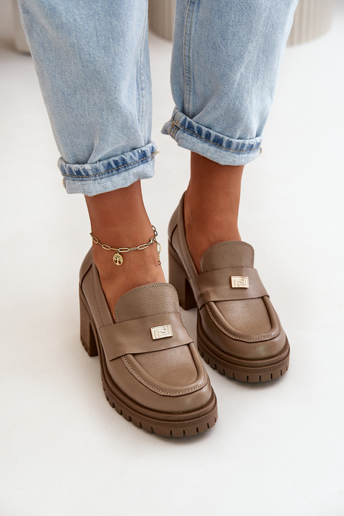 Zazoo 20168 Елегантні жіночі туфлі з натуральної шкіри темно-бежевого кольору