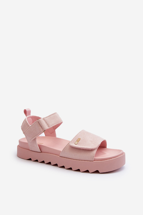 Жіночі замшеві босоніжки на платформі Big Star NN274701 Рожеві