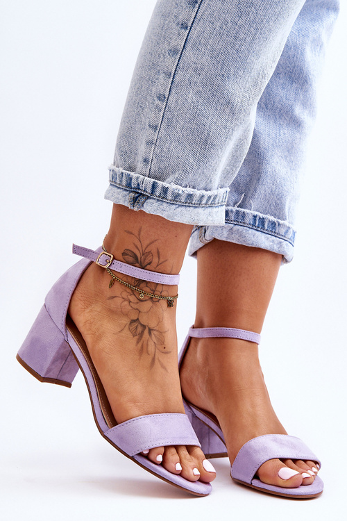 Замшеві класичні босоніжки на низькому каблуці фіолетового медового місяця