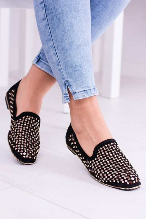 Lu Boo Чорна ажурна балерина Lords Lords Studs Carmar