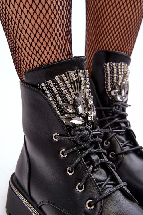 Низькі черевики робочі з ювелірним декором Чорна Меленопа