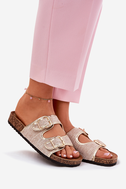 Жіночі Текстильні Сандалі На Корковій Платформі З Пряжками Золоті Osoffe