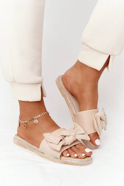 Гумові тапочки з бантом Бежеві Andrea