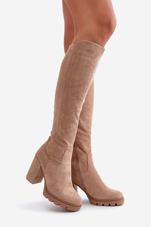 Утеплені жіночі чоботи на підборах Еко Замша Бежеві Tirisha