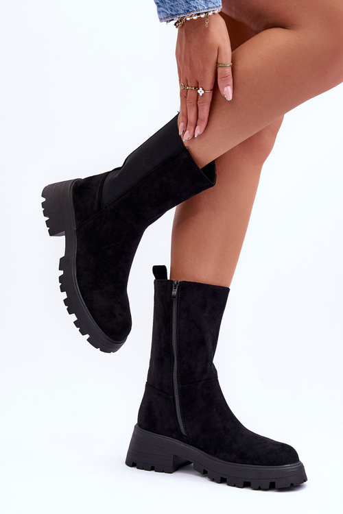 Жіночі замшеві чоботи на плоскому каблуці чорні Altandros