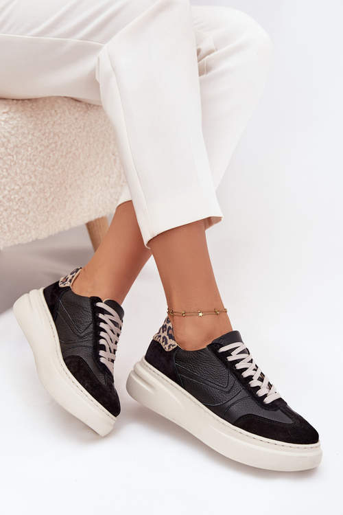 Шкіряні жіночі кросівки на платформі Panterka Zazoo N1263 Чорні