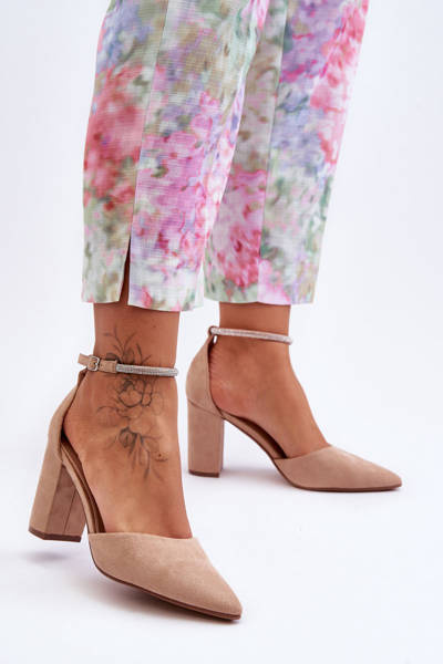 Замшеві туфлі зі стразами Темно-бежевий діамант