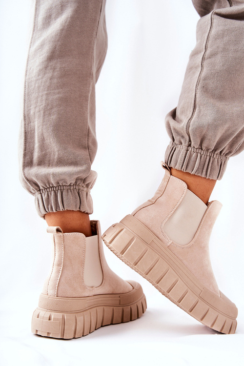 Замшеві чоботи на платформі бежеві Jennily