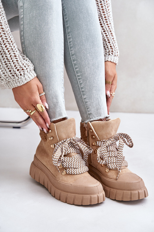 Жіночі утеплені ботильйони на платформі коричневого кольору Alcyhen