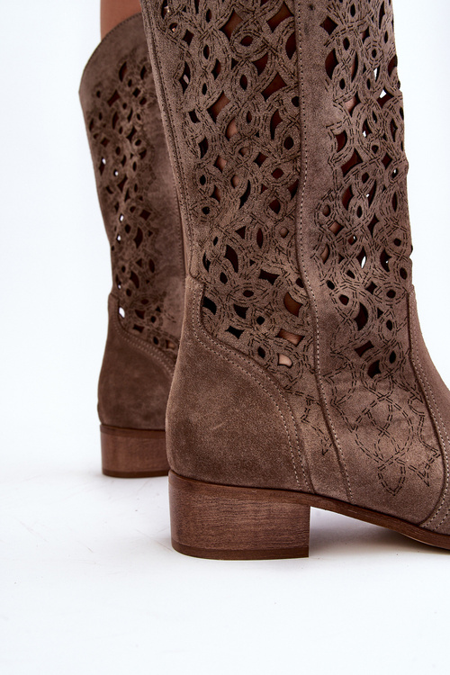 Жіночі чоботи Zazoo 3403 на шнурівці на низькому каблуці темно-бежеві