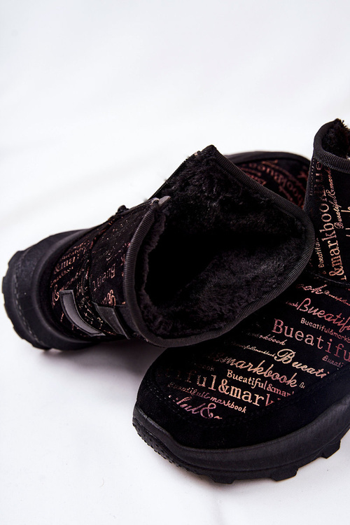 Утеплені снігові чоботи з принтом. Чорна фрезія