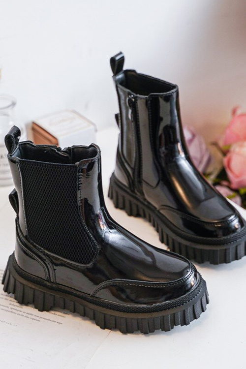 Чоботи дитячі лаковані утеплені на блискавці чорні Jolynn