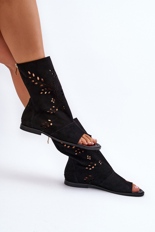 Чорні жіночі замшеві босоніжки на блискавці Zazoo 3437