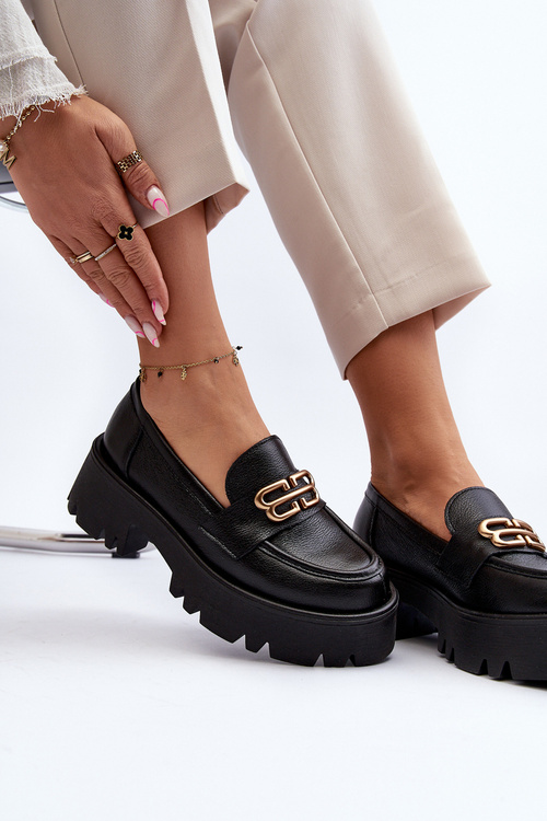 Чорні жіночі лофери з натуральної шкіри Zazoo 20164