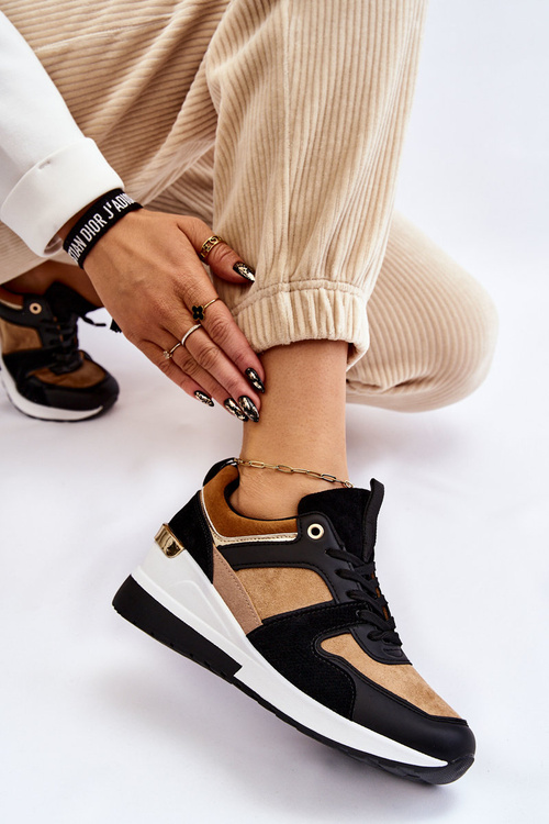 Класичні кросівки на танкетці бежевий і чорний коллайд
