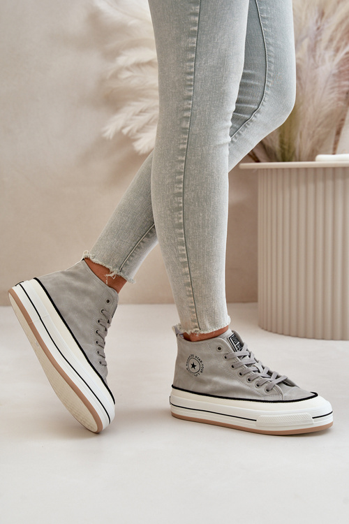 Утеплені жіночі кросівки на платформі з еко-шкіри Big Star OO274070 сірі