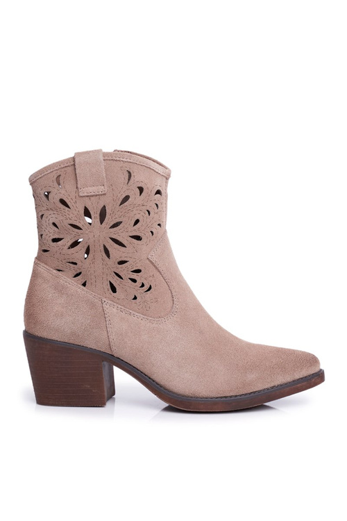 Жіночі шкіряні чоботи бежеві Barski 12622