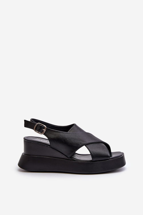 Жіночі чорні босоніжки на платформі та танкетці з екошкіри Vaiara