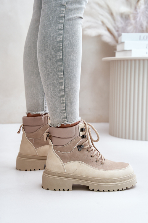 Бежеві жіночі ботильйони Rabaria на шнурівці