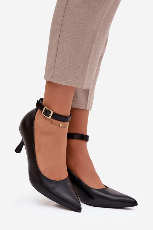 Високі підбори туфлі на ремінці чорні Perrine