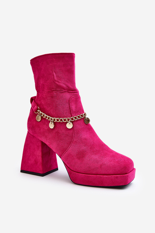 Жіночі ботильйони на масивному каблуці та ланцюжку Fuchsia Tiselo