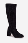 Жіночі чоботи на каблуці з еко замшу чорні Yelisse