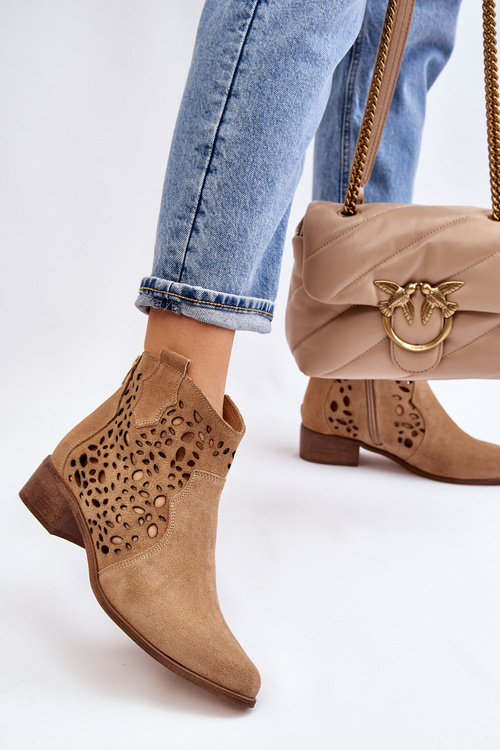 Чоботи жіночі ажурні Lewski Shoes 2909 Темно-бежеві