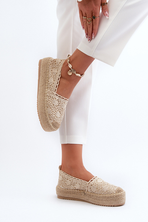 Жіночі мереживні еспадрільї на платформі бежеві Elarose