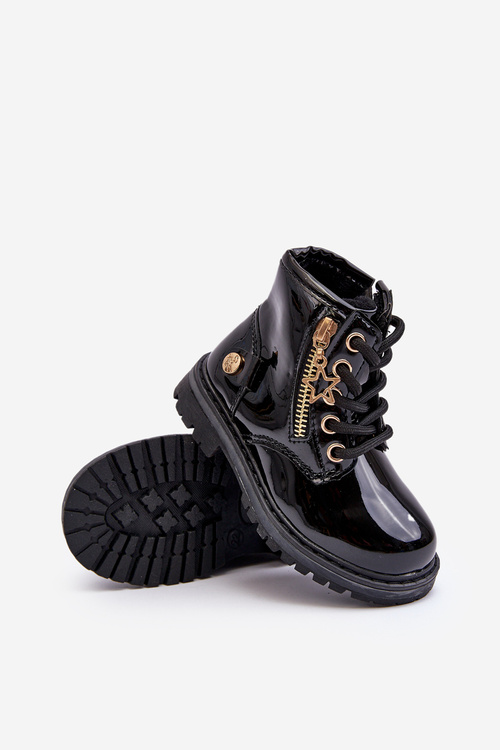 Ботильйони жіночі лаковані на блискавці чорні Felori