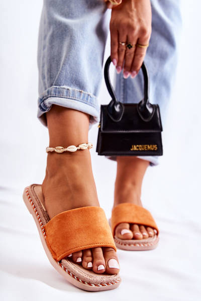 Замшеві жіночі тапочки оранжево-зелені