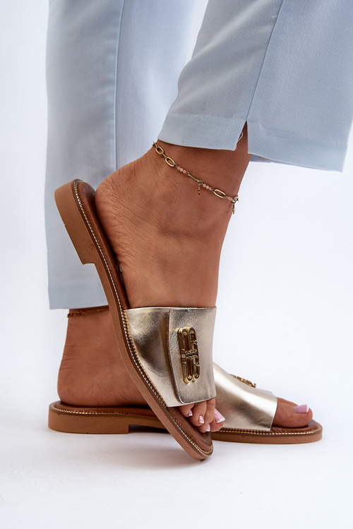 Елегантні шкіряні жіночі шльопанці Zazoo 40384 золоті