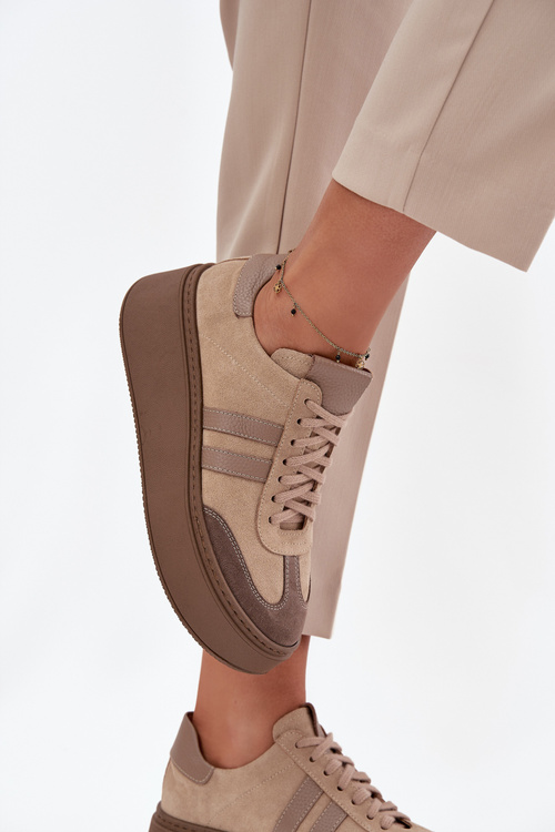 Шкіряні замшеві жіночі кросівки на платформі Zazoo 3775 бежеві