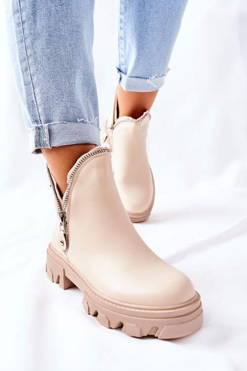 Чоботи жіночі на блискавці Бежеві Ритм